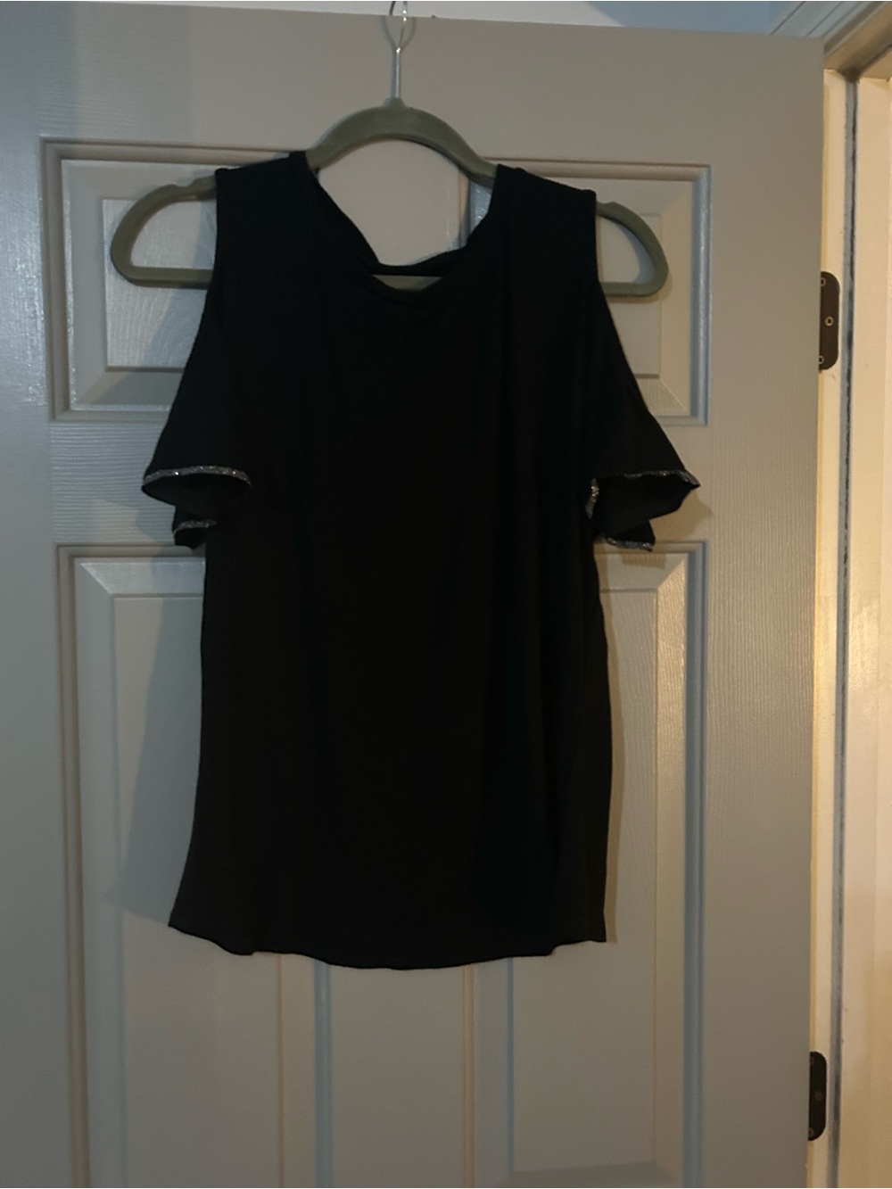 Ivanka Trump Black Cold-Shoulder Top with Ruffle Trim